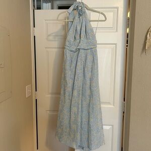 Petal and Pup Blue Floral Halter Maxi Dress, size 4